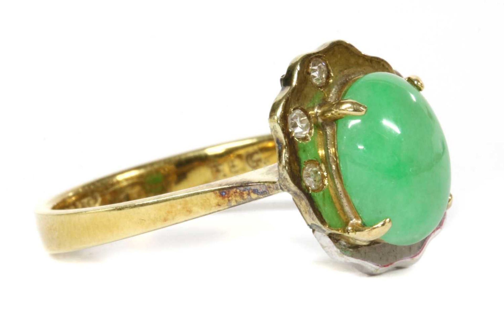 A two colour gold jade and diamond ring, - Image 2 of 4