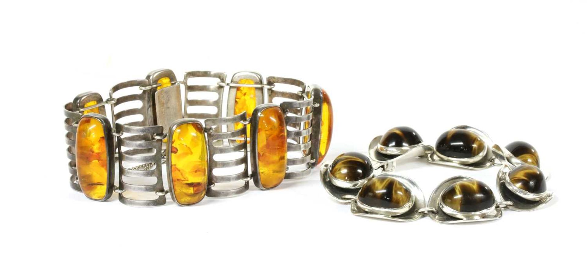 A German silver and reconstituted amber bracelet,
