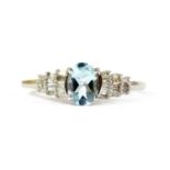 A white gold aquamarine and diamond ring,