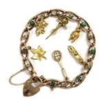 A late Victorian gold turquoise and split pearl curb bracelet,