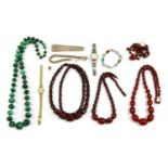 Four single row graduated Bakelite bead necklaces,