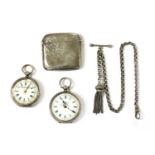 A silver key wound open-faced fob watch,