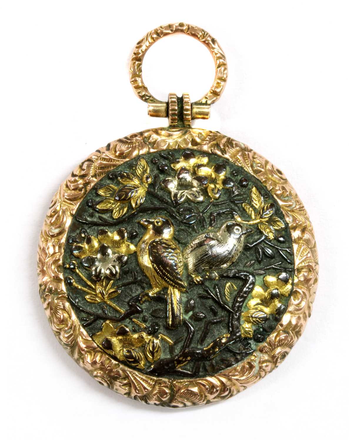 A Victorian gold mounted shakudo memorial locket,