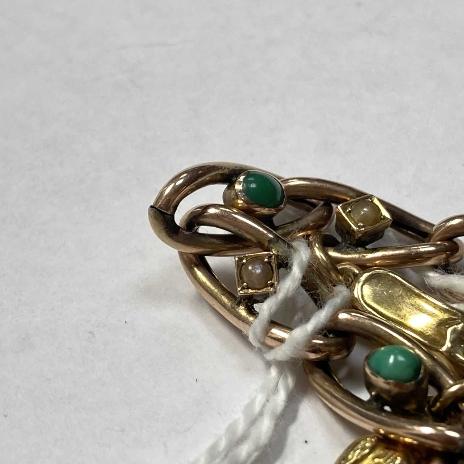 A late Victorian gold turquoise and split pearl curb bracelet, - Image 3 of 7