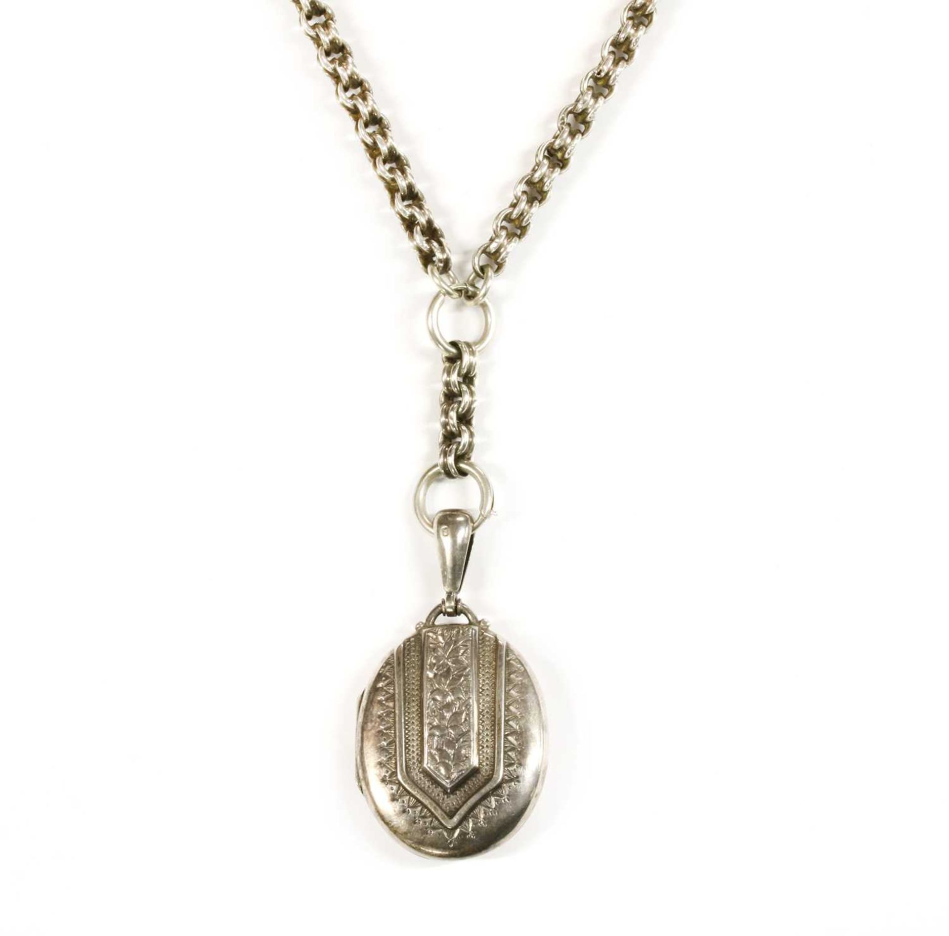 A Victorian sterling silver locket and collar, - Image 2 of 8