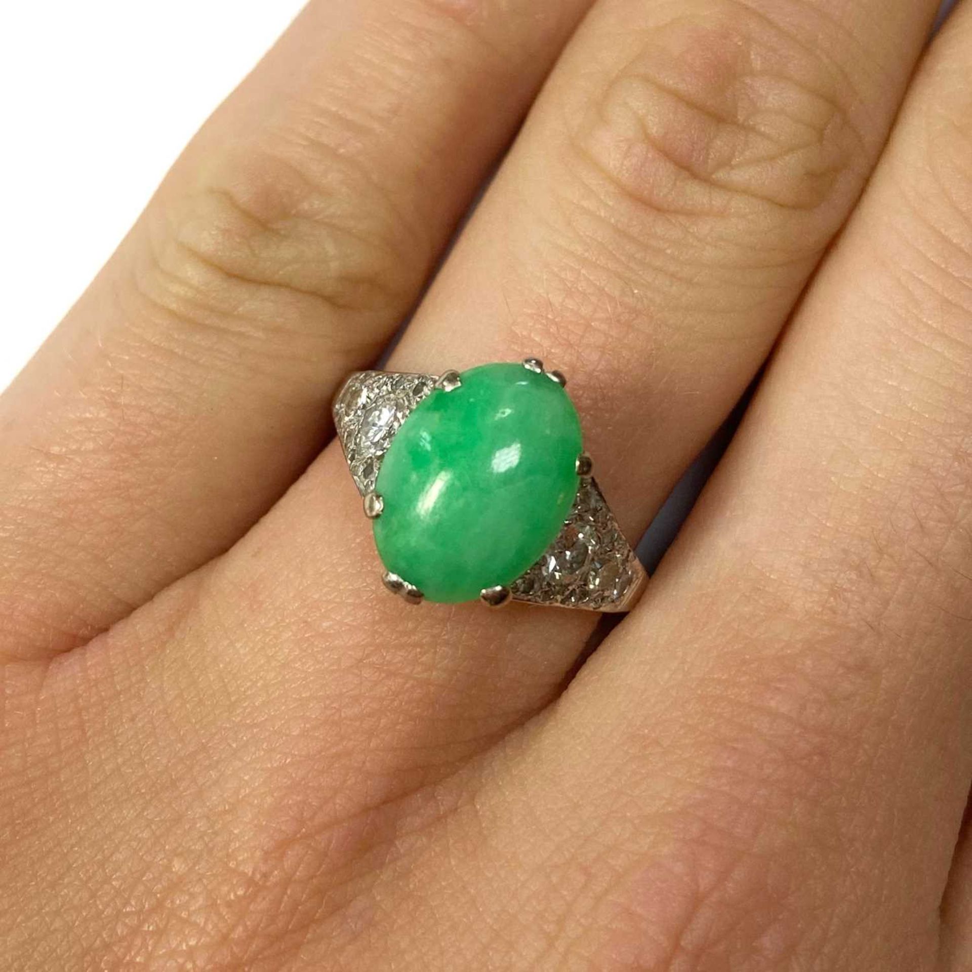 A white gold jade and diamond ring, - Image 4 of 4