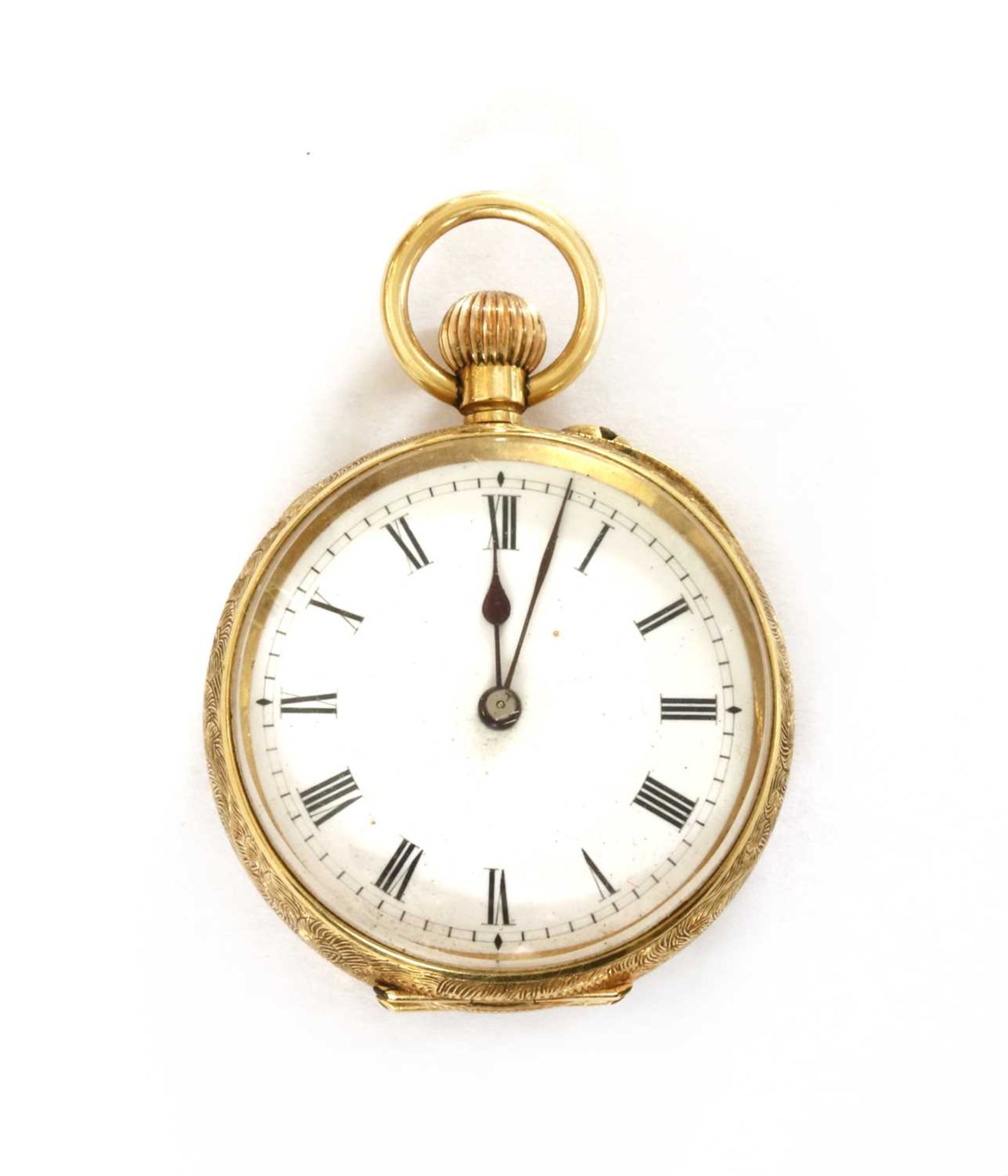 A gold open-faced pin set fob watch,