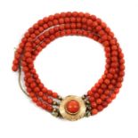 A Dutch four row coral bead bracelet,