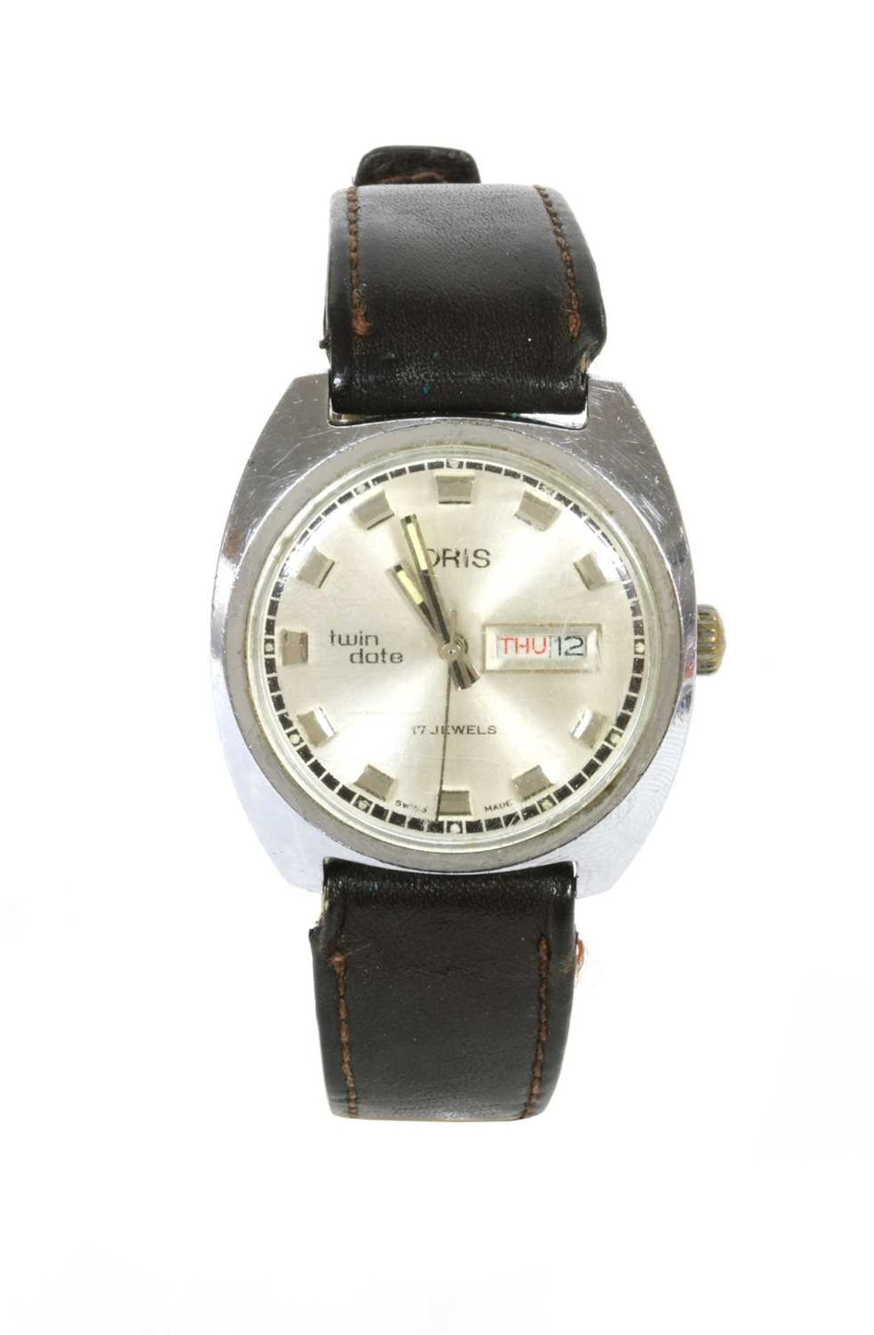 A stainless steel Oris 'Twin Date' mechanical strap watch, c.1970,