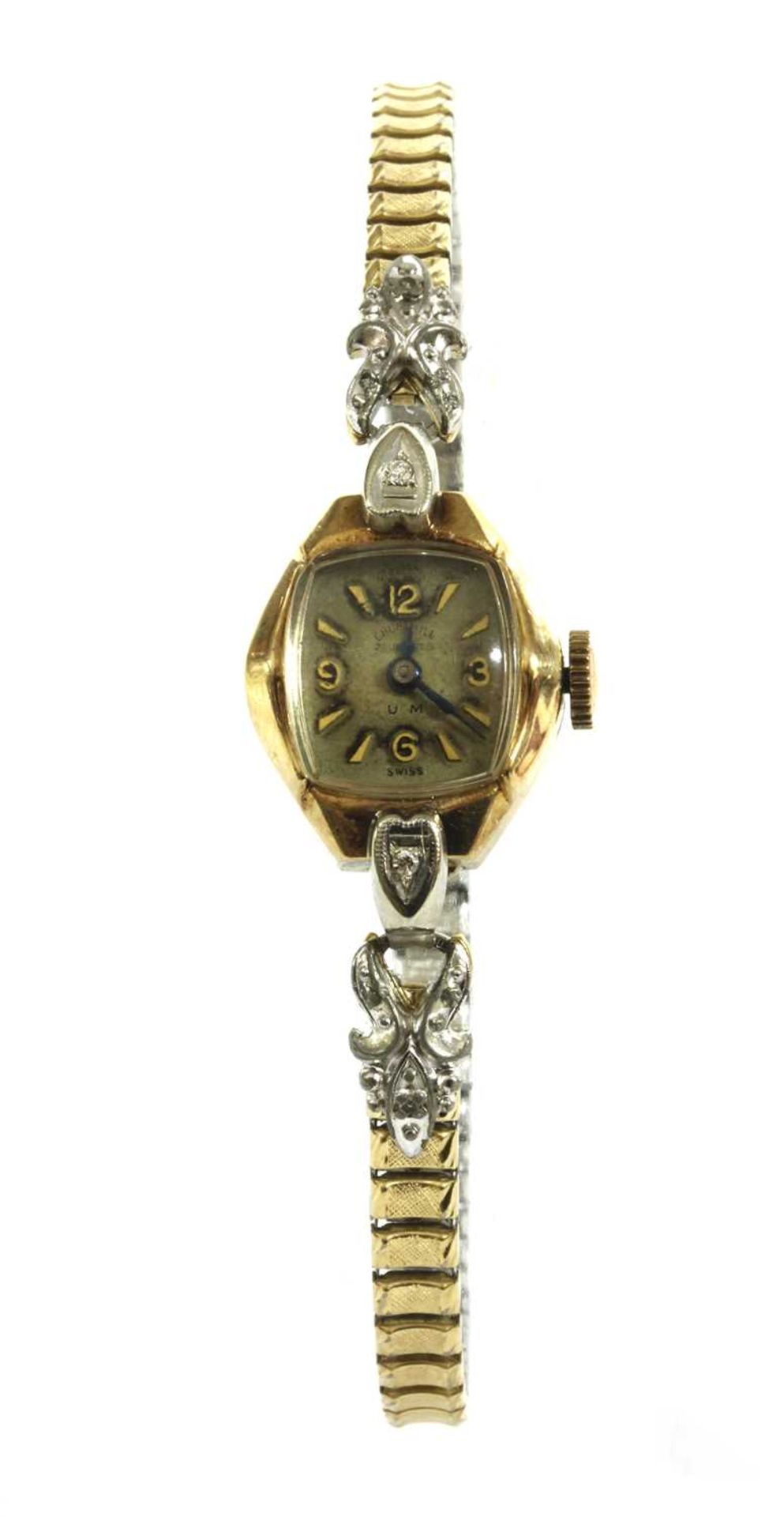 A ladies' gold diamond set mechanical bracelet watch,