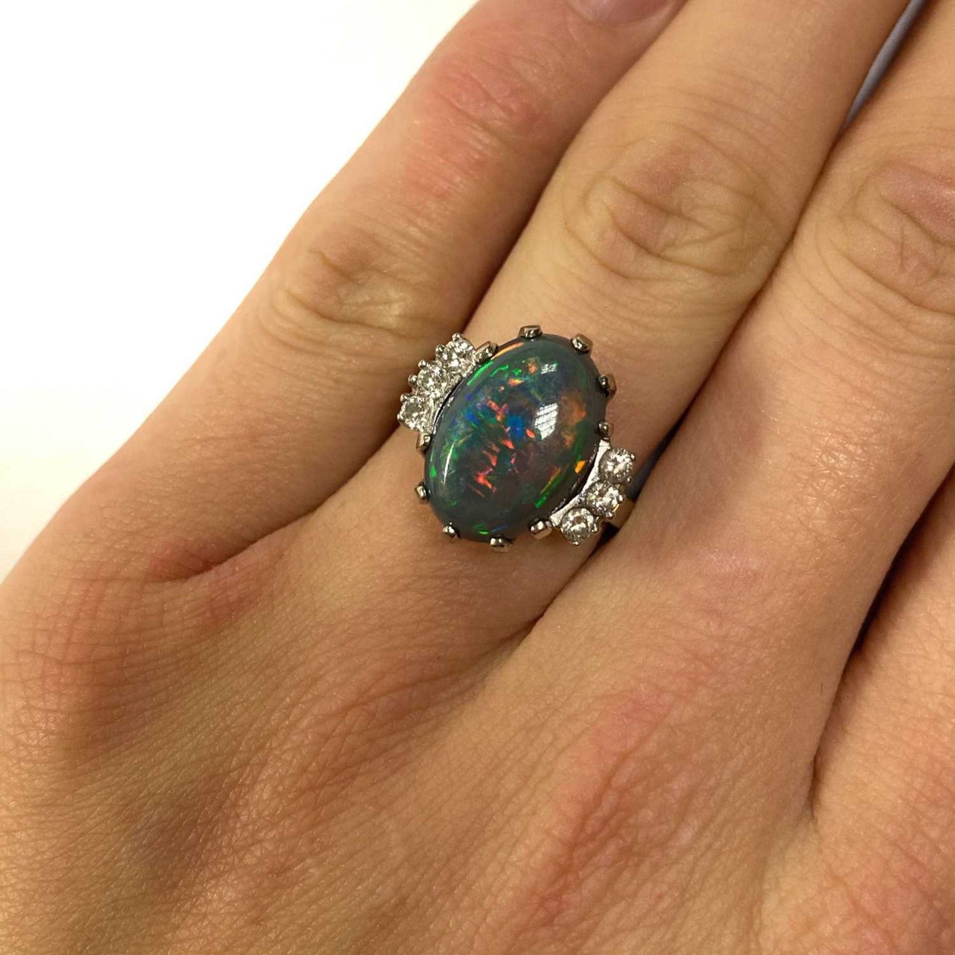 An American white gold black opal and diamond ring, - Image 6 of 15