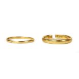 A 22ct gold 'D' section wedding ring,