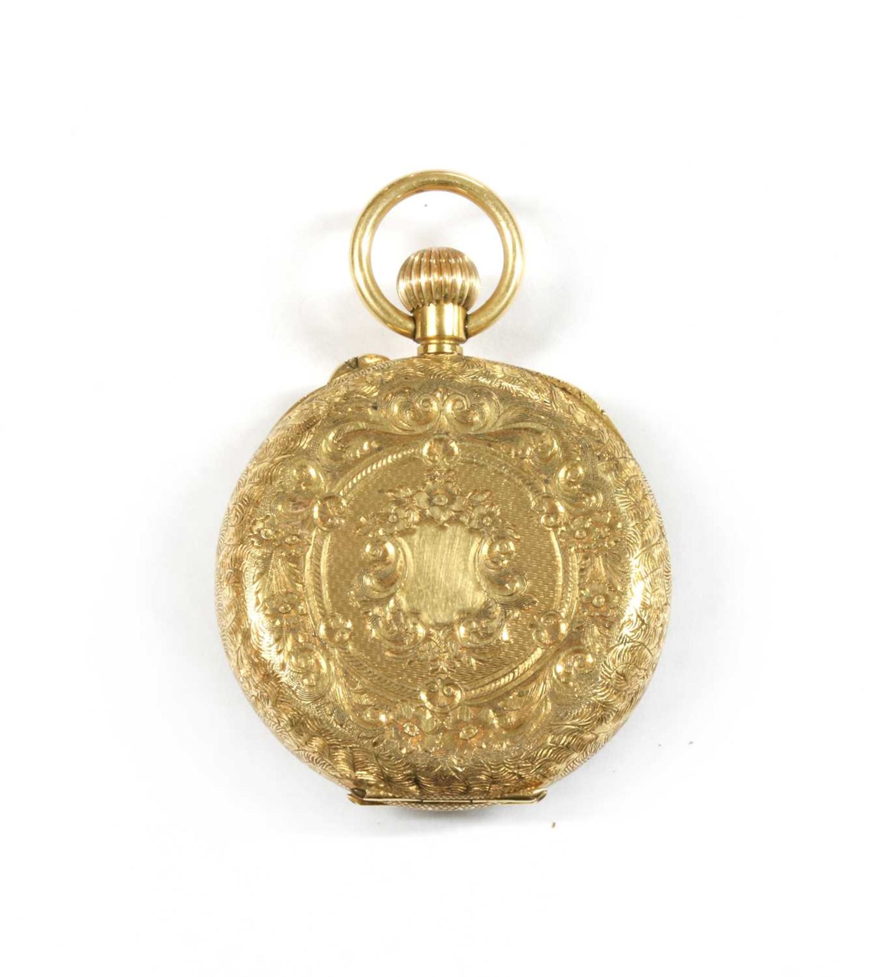 A gold open-faced pin set fob watch, - Image 2 of 2