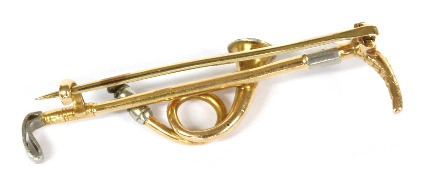 A gold and platinum hunting horn brooch, - Image 2 of 2