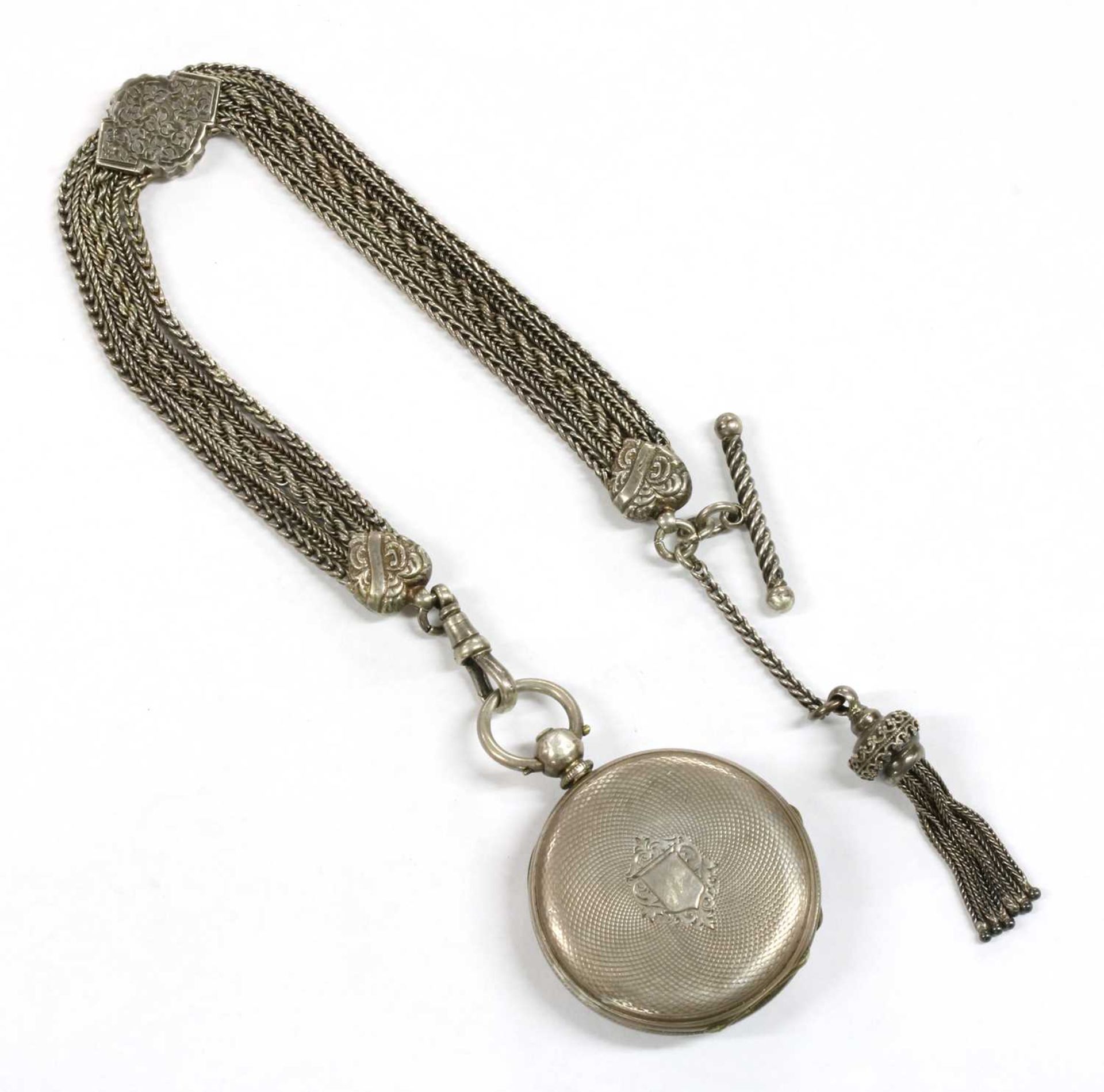 A silver key wound open-faced fob watch, - Image 2 of 2