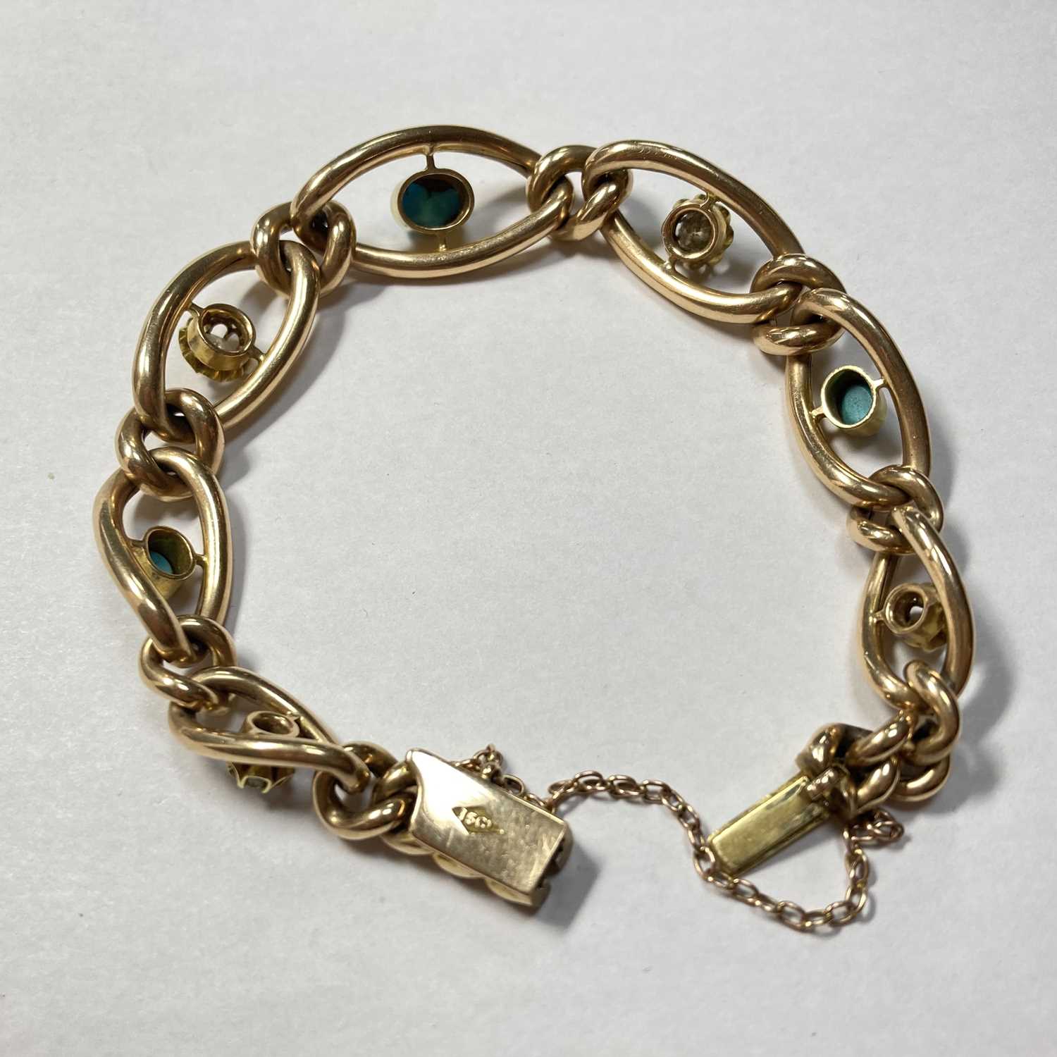 A Victorian gold turquoise and diamond graduated curb bracelet, - Image 3 of 4