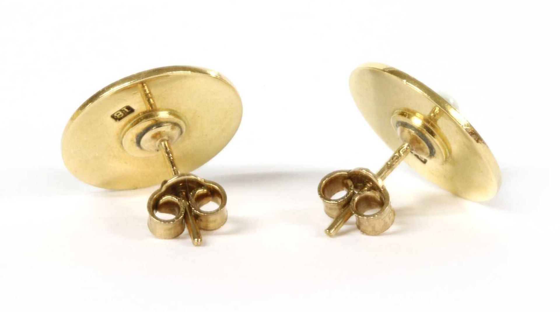 A pair of gold pearl and guilloché enamel earrings, - Image 2 of 3