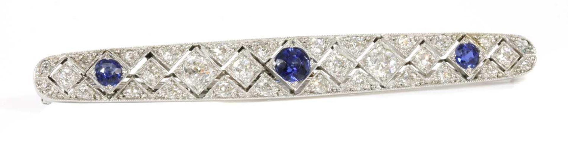 An Art Deco sapphire and diamond plaque brooch, c.1920,