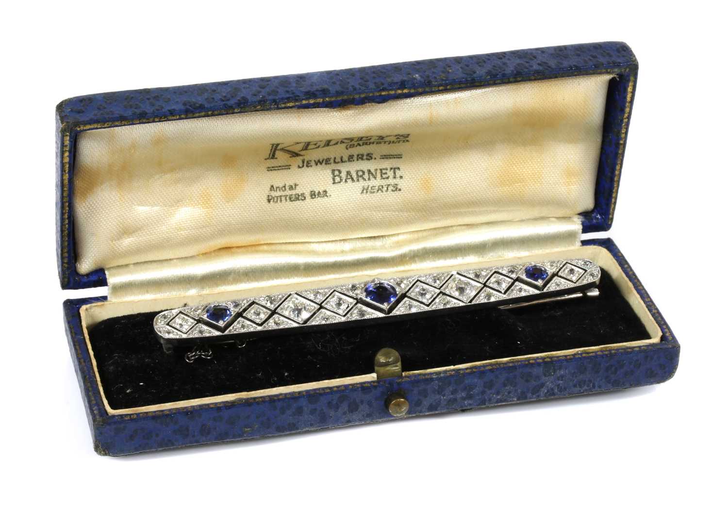 An Art Deco sapphire and diamond plaque brooch, c.1920, - Image 2 of 2