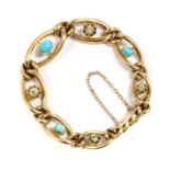 A Victorian gold turquoise and diamond graduated curb bracelet,