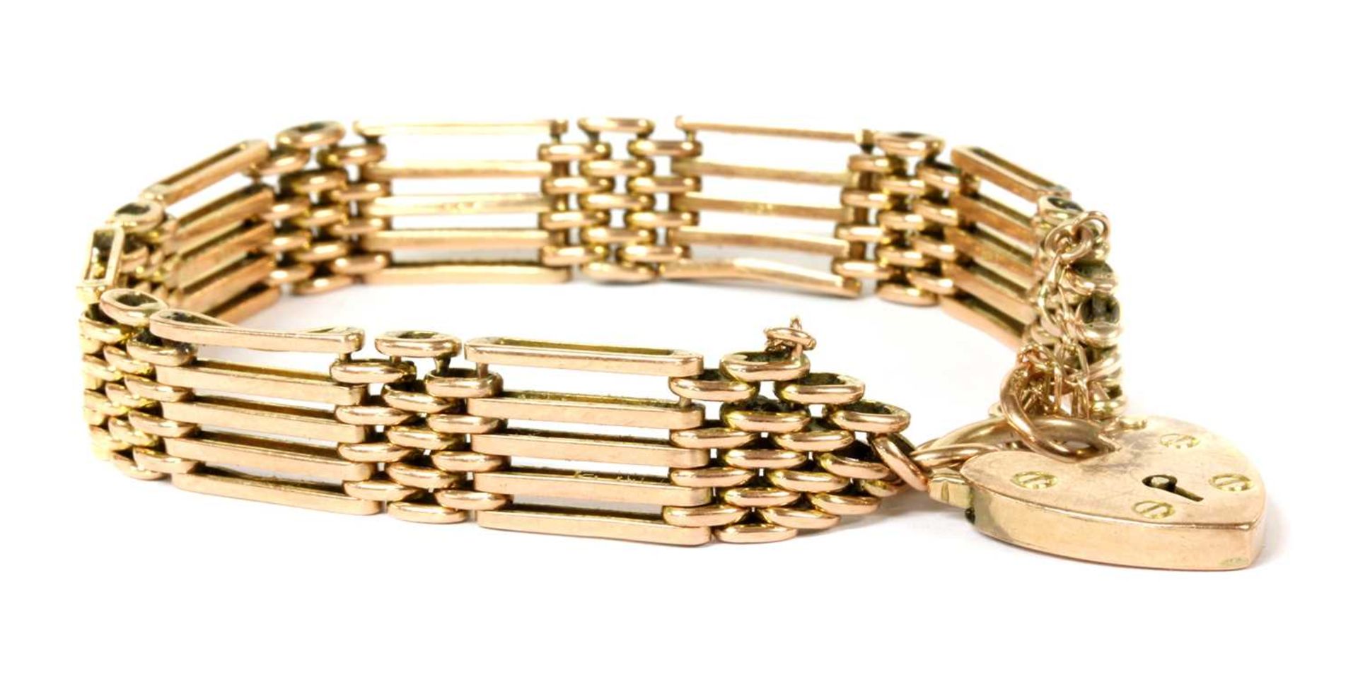 A gold five row gate bracelet,