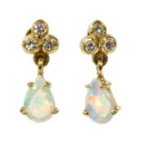 A pair of 18ct gold opal and diamond earrings, by Cropp & Farr,