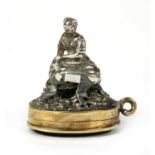 An erotic hinged silver bloodstone seal,