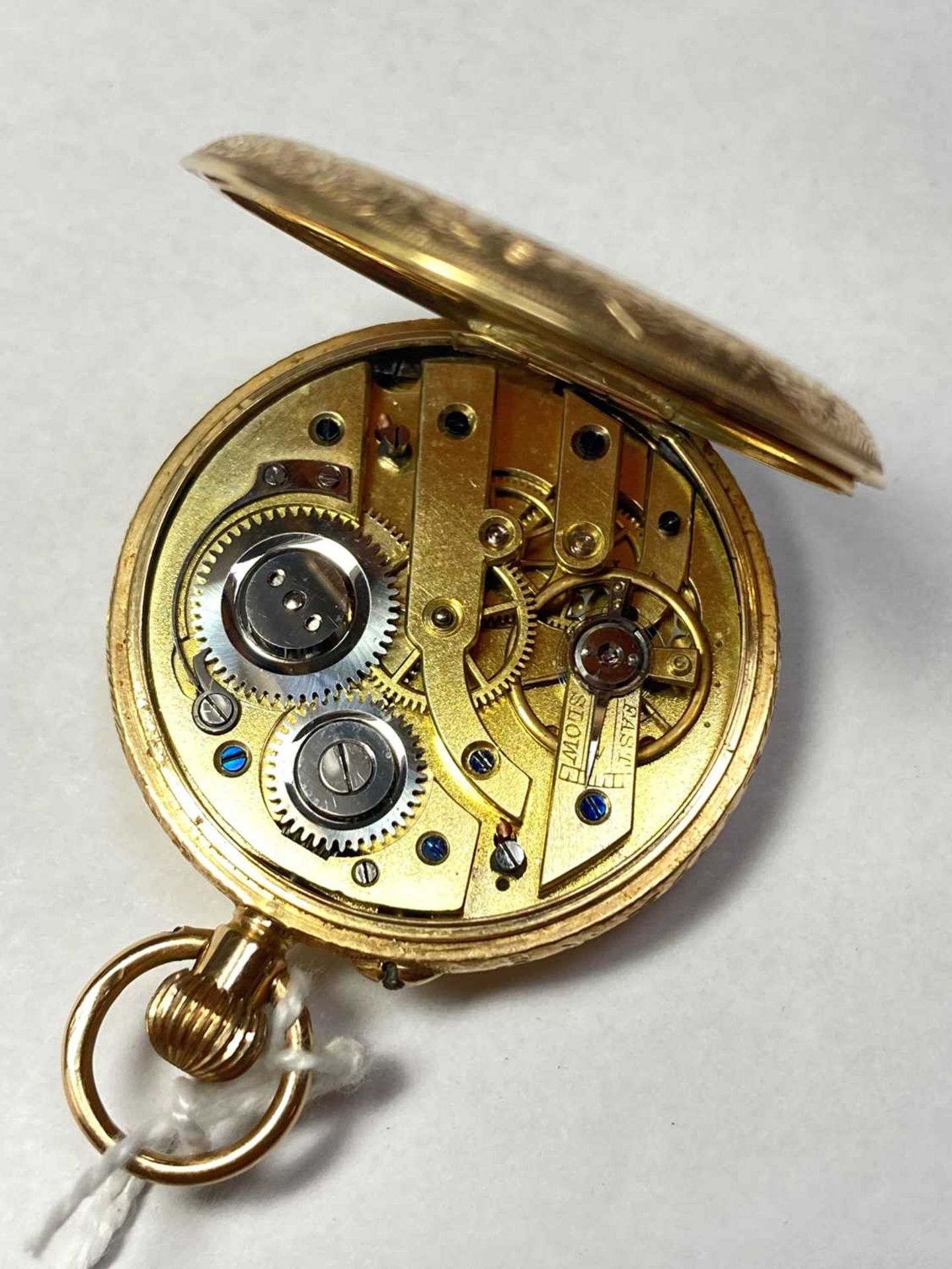 A 15ct gold enamel half hunter style pin set fob watch, - Image 4 of 4