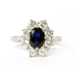 A platinum sapphire and diamond cluster ring,