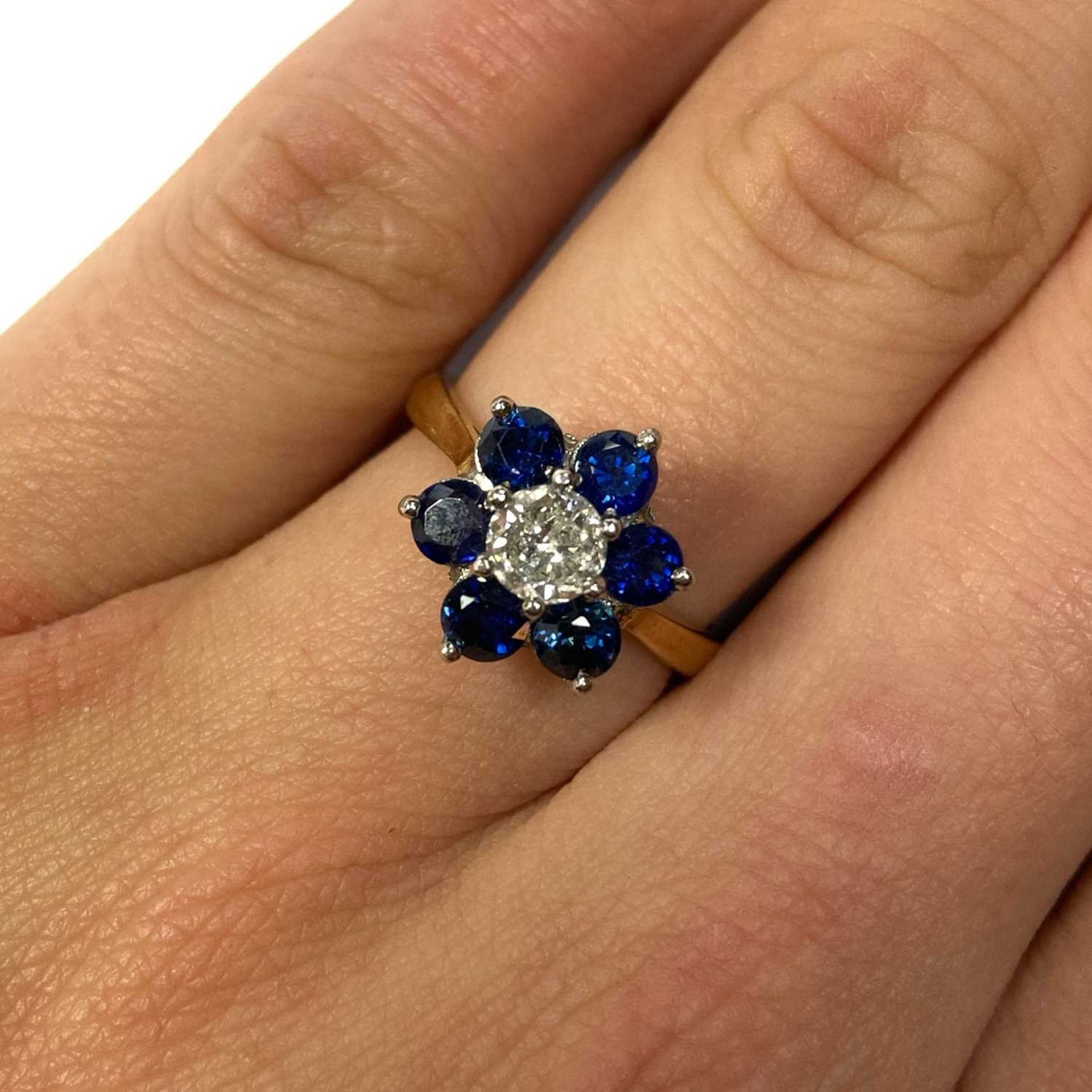 An 18ct gold diamond and sapphire cluster ring, - Image 4 of 4