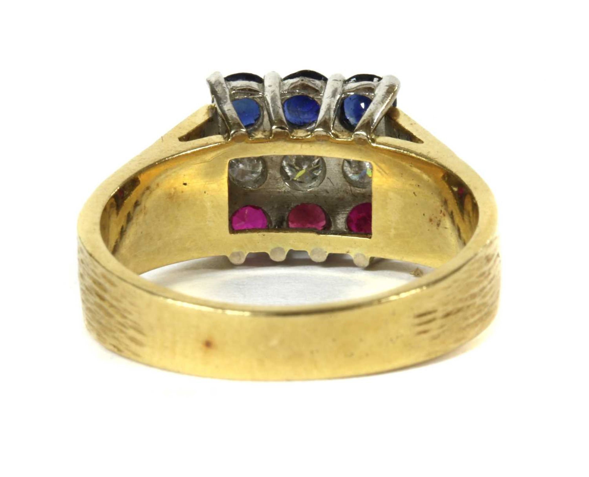 An 18ct gold ruby, diamond and sapphire ring, c.1980, - Image 2 of 4