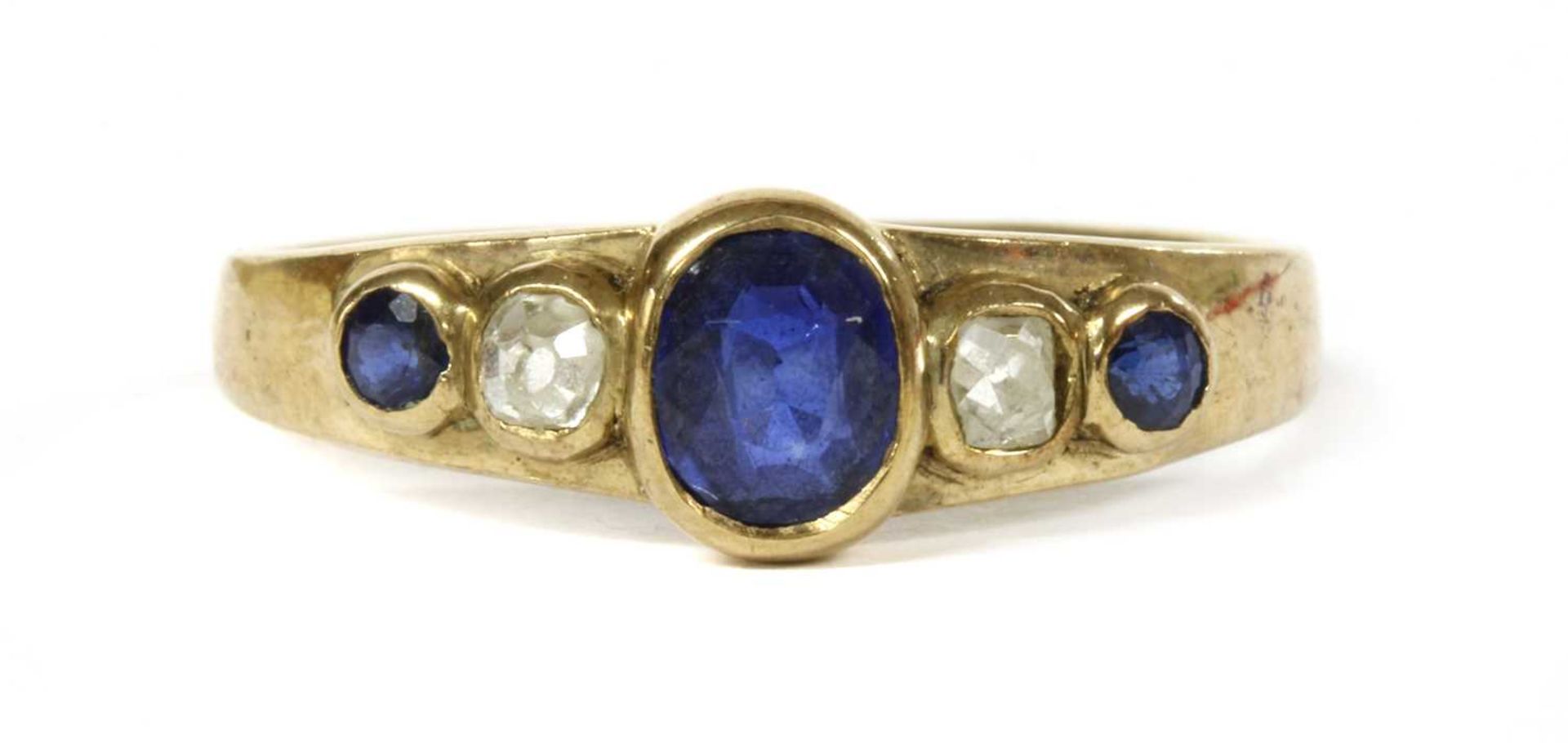 A gold sapphire and diamond five stone ring,