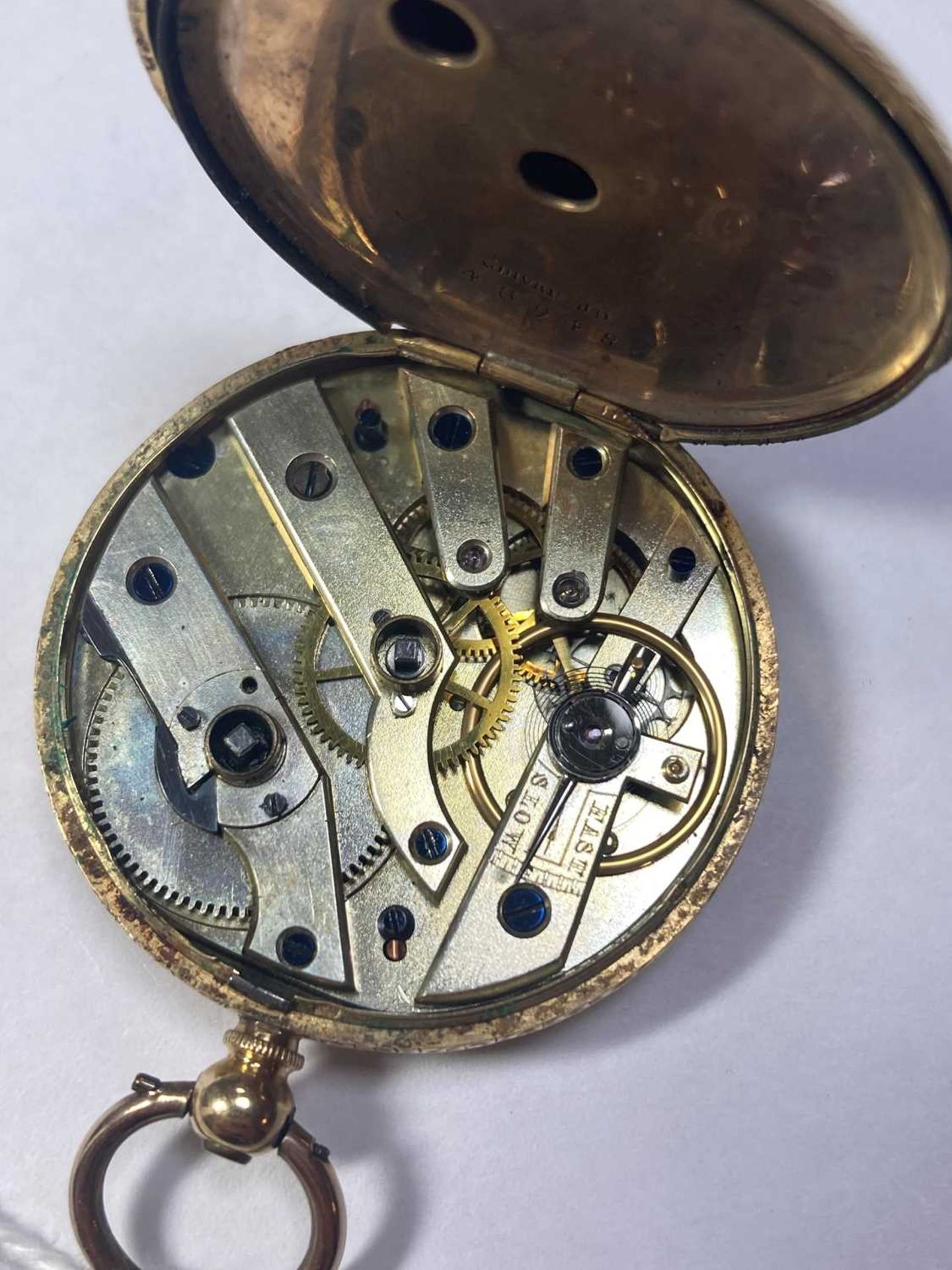 A gold key wound open-faced fob watch, - Image 3 of 3