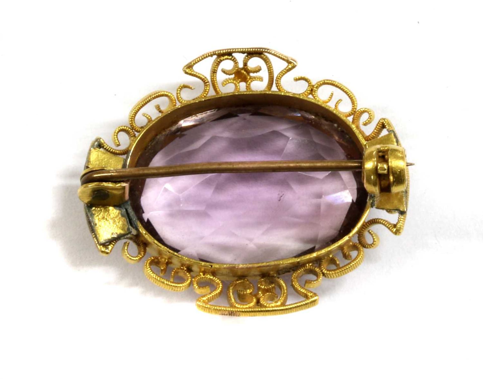 A Victorian gold amethyst brooch, - Image 2 of 2