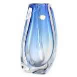 A Val St Lambert blue and clear glass vase,