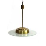 A Swedish modernist cut-glass disk and brass ceiling lamp,