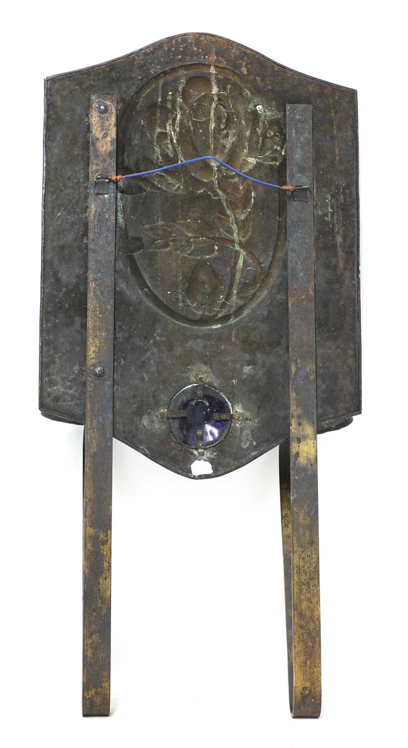 A Scottish Arts and Crafts brass twin-light wall sconce, - Image 3 of 3