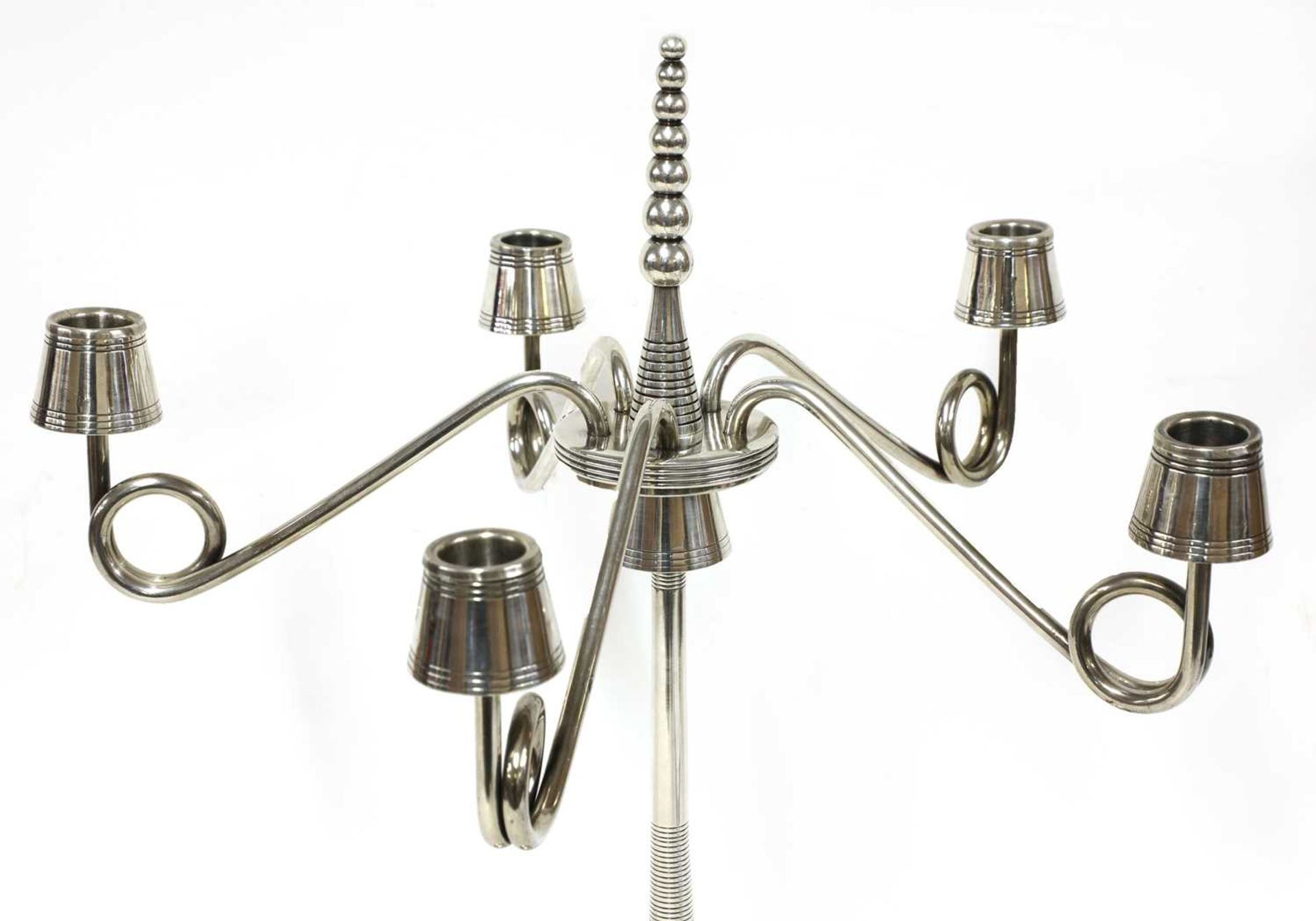 A silver-plated five-branch candelabra, - Image 2 of 2
