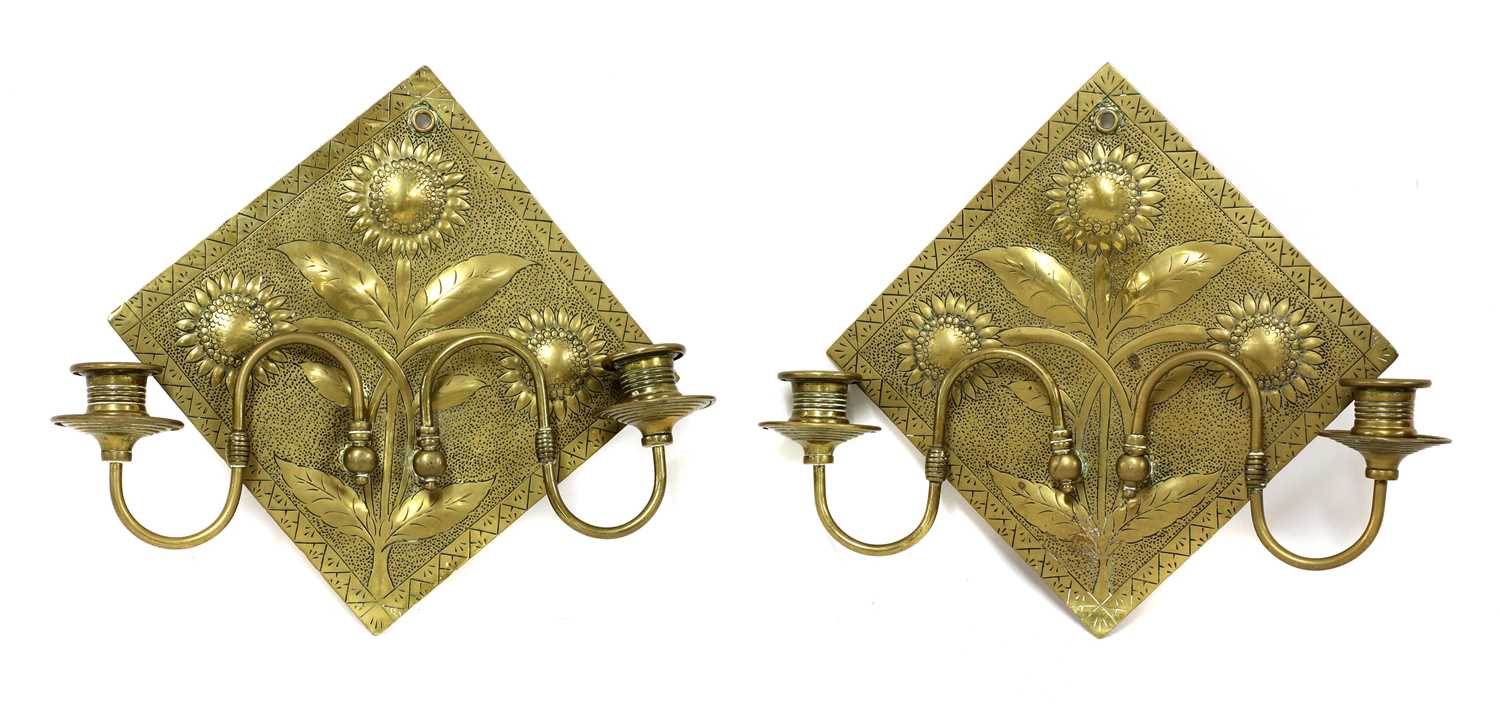 A pair of Aesthetic engraved brass wall lights, - Image 2 of 4