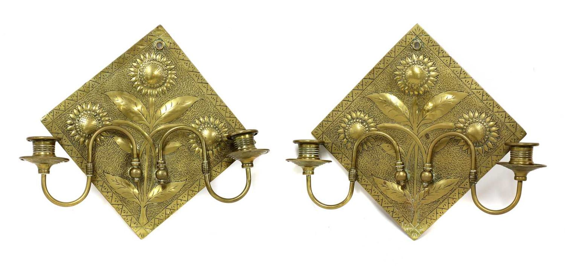 A pair of Aesthetic engraved brass wall lights, - Image 2 of 4