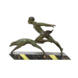 An Art Deco spelter and marble centrepiece,
