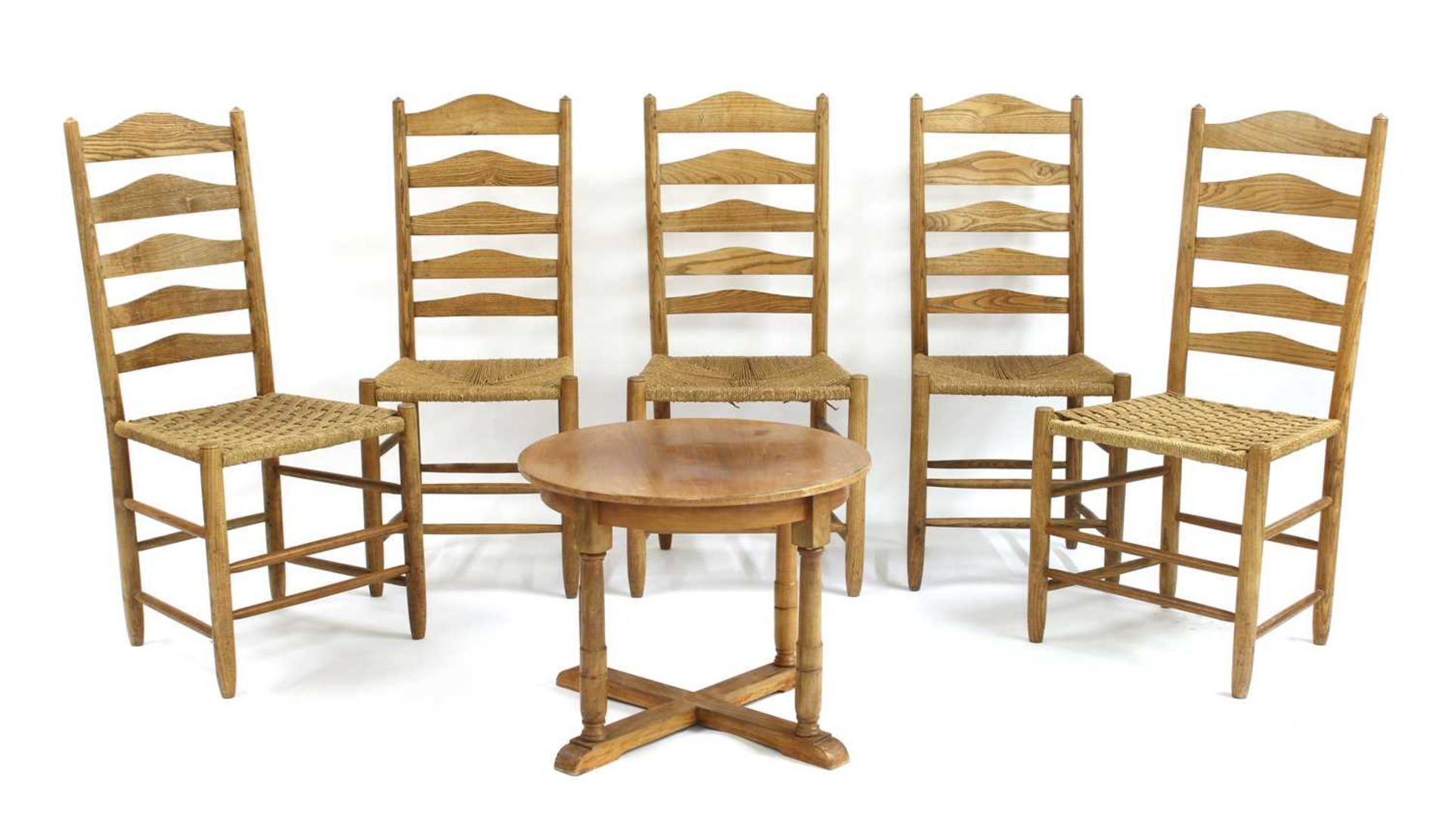 Five ash ladderback chairs,