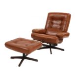 A Swedish leather lounge chair and ottoman,