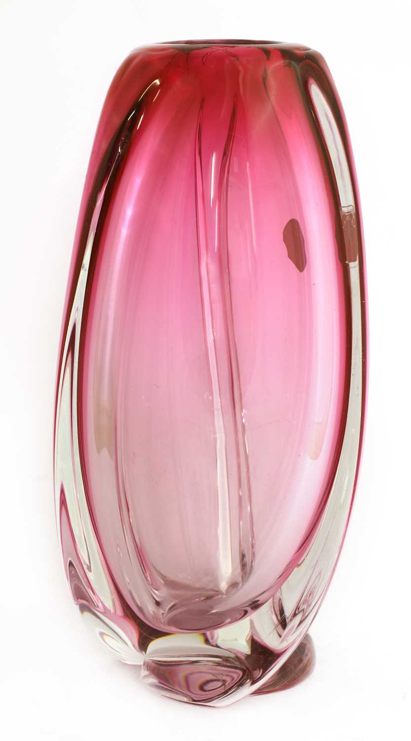 A Val St Lambert pink and clear glass vase, - Image 2 of 3