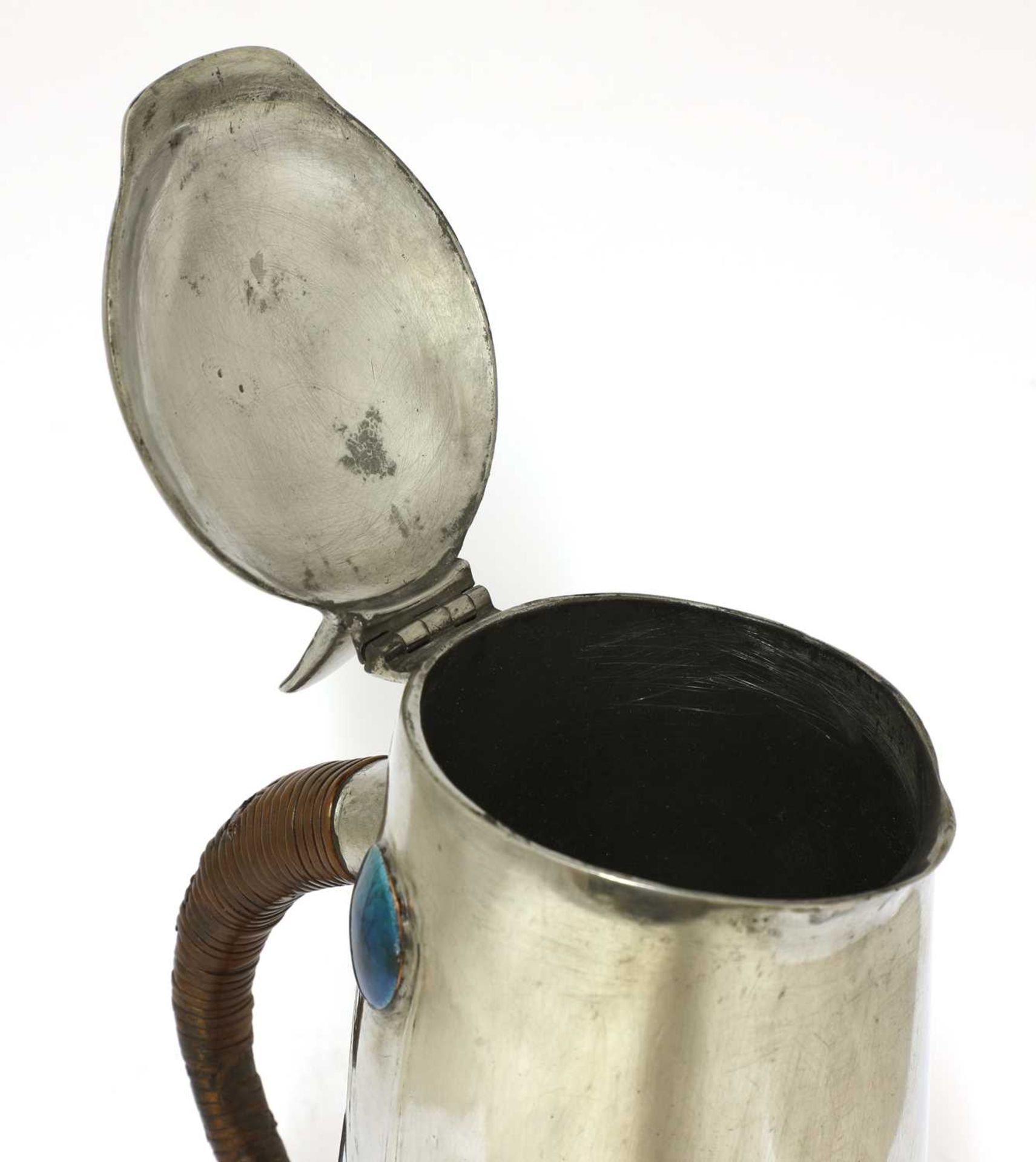 A Liberty Tudric pewter and enamel jug, - Bild 3 aus 4