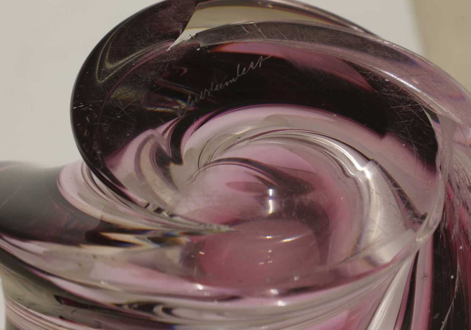 A Val St Lambert pink and clear glass vase, - Image 3 of 4