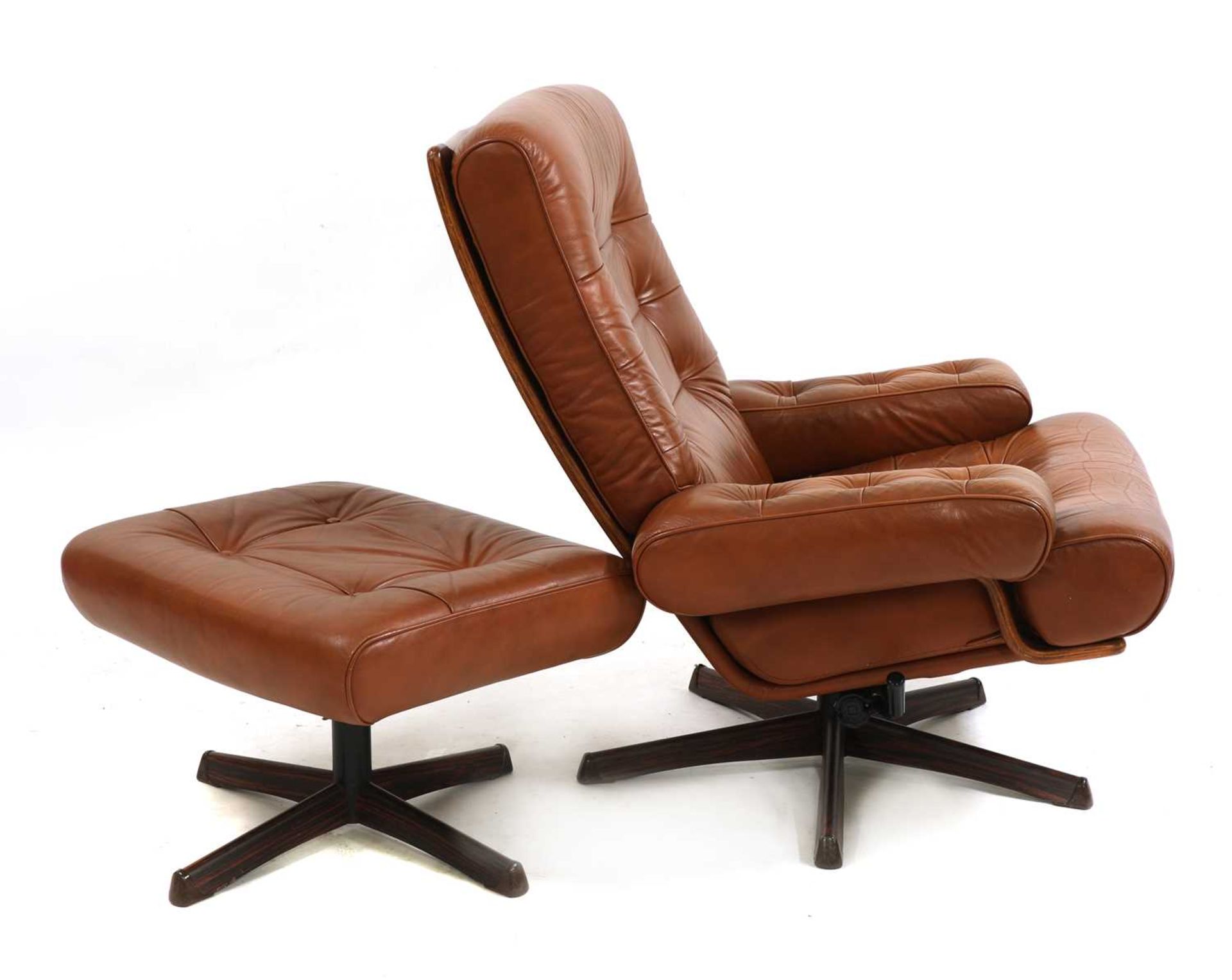 A Swedish leather lounge chair and ottoman, - Image 4 of 7