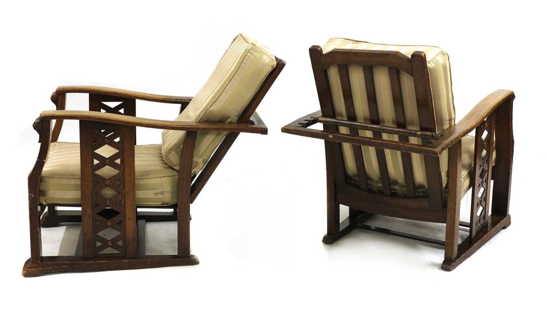 A pair of Art Deco oak reclining armchairs, - Image 4 of 4