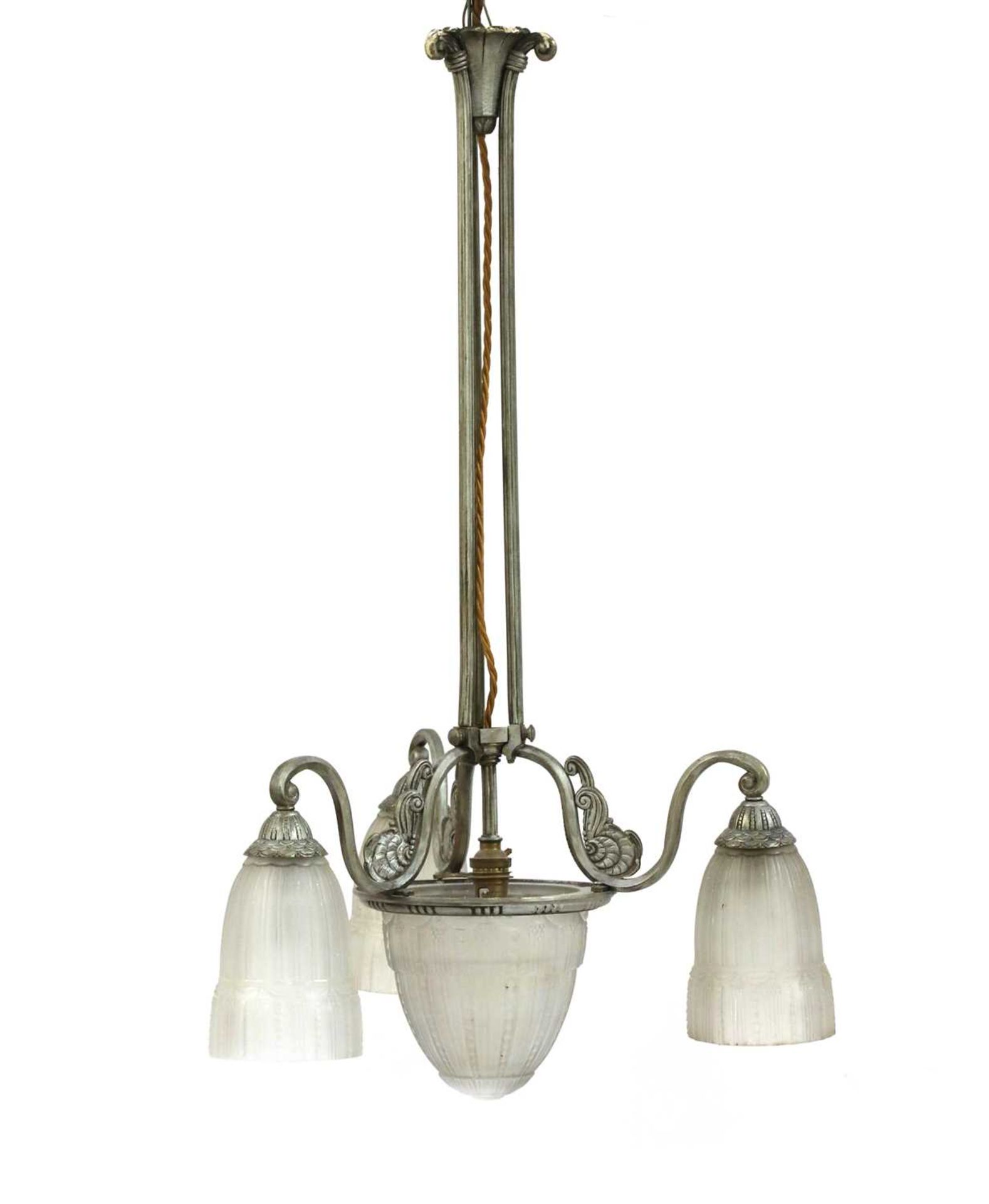 An Art Deco silvered metal hanging light,