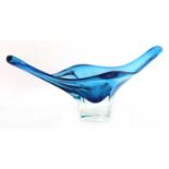 A Val St Lambert blue and clear glass centrepiece,